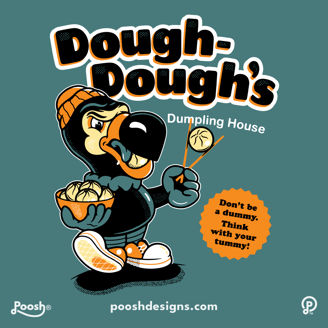 Dough-Dough's, mascot & tee design birds branding character design design dumplings food food and beverage graphic design illustration logo mascot design t shirt design vector