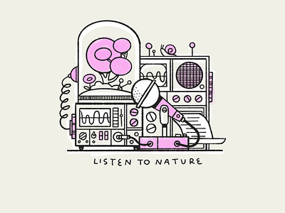 Listen to Nature illustration nature plants procreate radio science sketch sketchbook snail spot illustration stereo tree