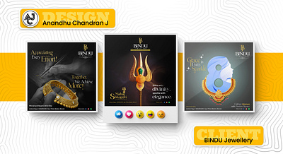 Social Media Posts for Bindu Jewellery adobe bindu bindu jewellers branding creative design gold graphic design illustration jewellery ornaments photoshop poster social media post vector