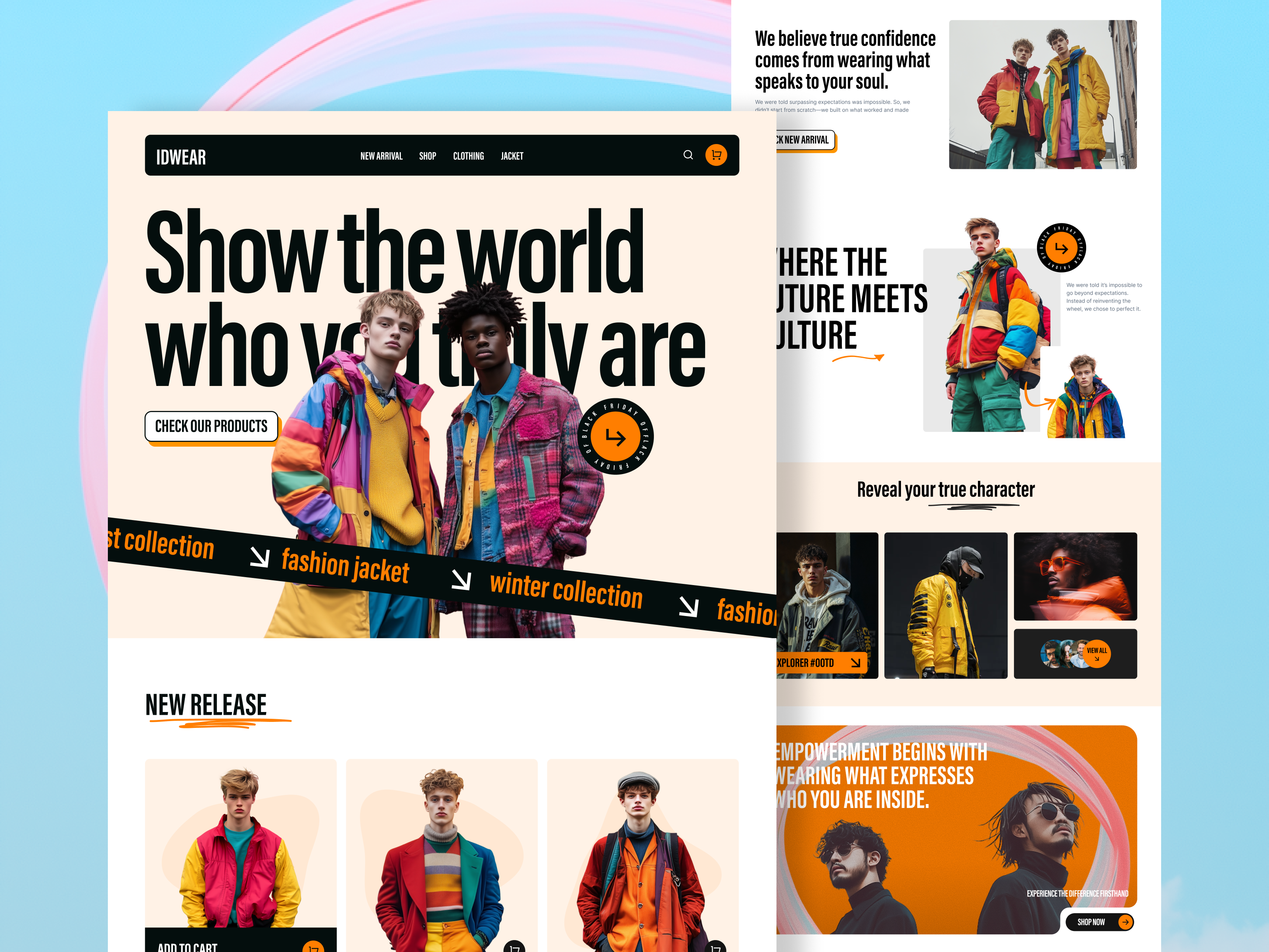 IDWEAR – Fashion Landing Page Design bold clothing website e commerce e commerce landing page e commerce website fashion fashion website figma landing page landing page design modern landing page online shop shopping typography ui uiux website