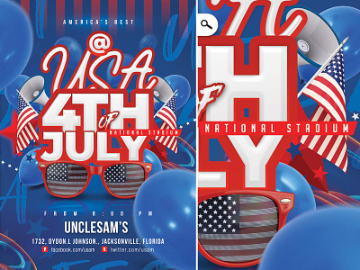 USA 4th Of July Party Flyer 4th of july america bash celebration club eve evening event flag flyer holidau nationalday night party patriot print themed uncle sam united states usa