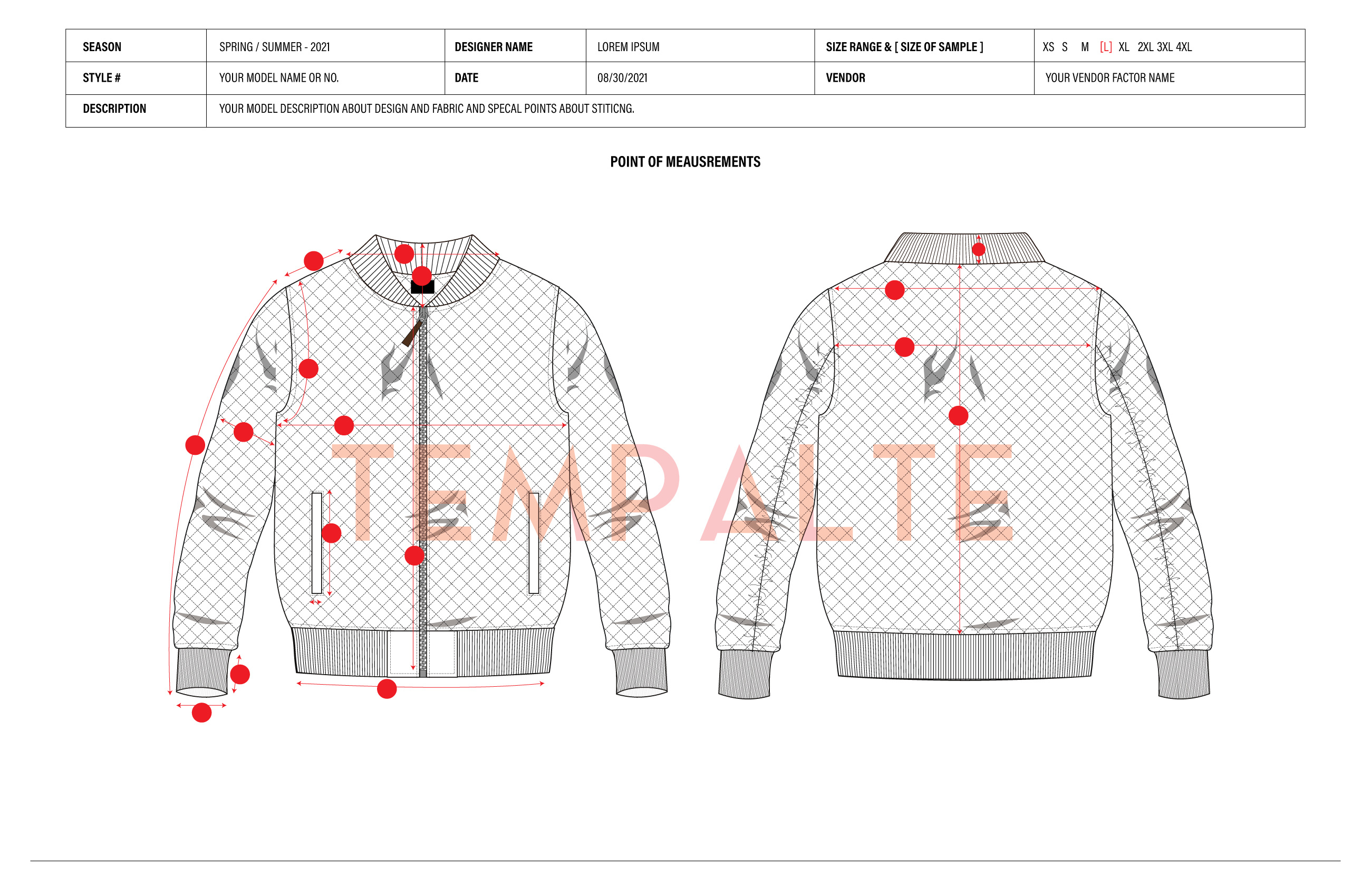 Example of Apparel & Clothing Tech Pack