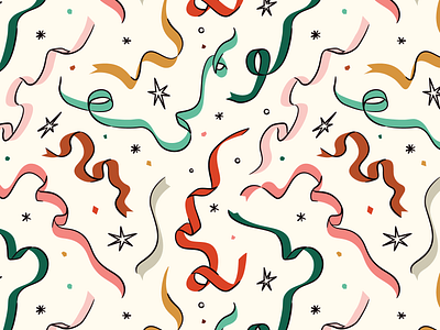 Unwrapping Joy Ribbon holiday Pattern birthday celebrate celebratory christmas colorful confetti feminine holiday illustration mid century pattern rainbow repeat sparkle stars texture vintage
