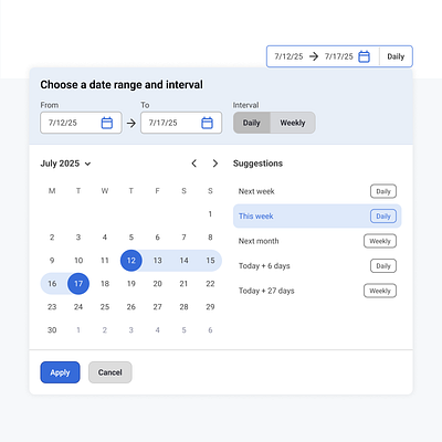 Date Range and Interval Selection Tool enterprise ux product design ui design ux design visual design