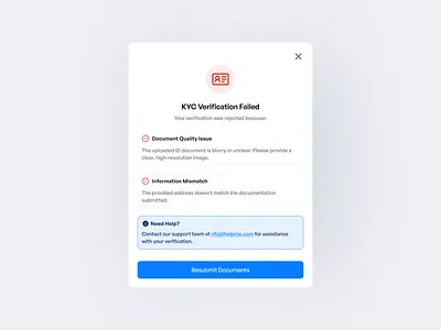 KYC Failed design kyc kyc failed kyc rejected kyc verification modal modals ui ui ux verification failed verification rejcted web web modals