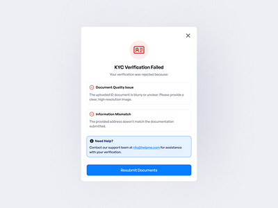 KYC Failed design kyc kyc failed kyc rejected kyc verification modal modals ui ui ux verification failed verification rejcted web web modals