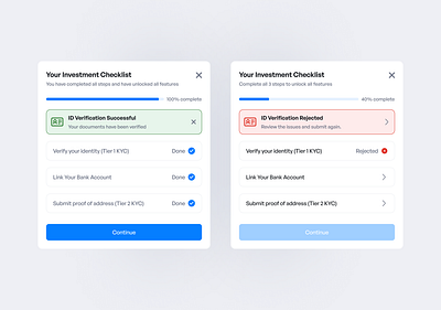 Profile Checklist kyc status modals profile checklist ui ui checklist ui design web modals