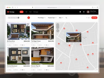 Homigo - Property Dashboard architecture booking business dashboard home house list location marketplace modern price properties property real estate search ui ui design ux web design website
