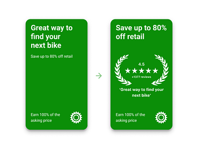 Sprocket Android ASO 1st Screen with Social Proof Experiment android app store aso bicicleta bicycle bike cycle experiment green hypothesis info ios play store quote ratings save screenshot social proof sprocket test