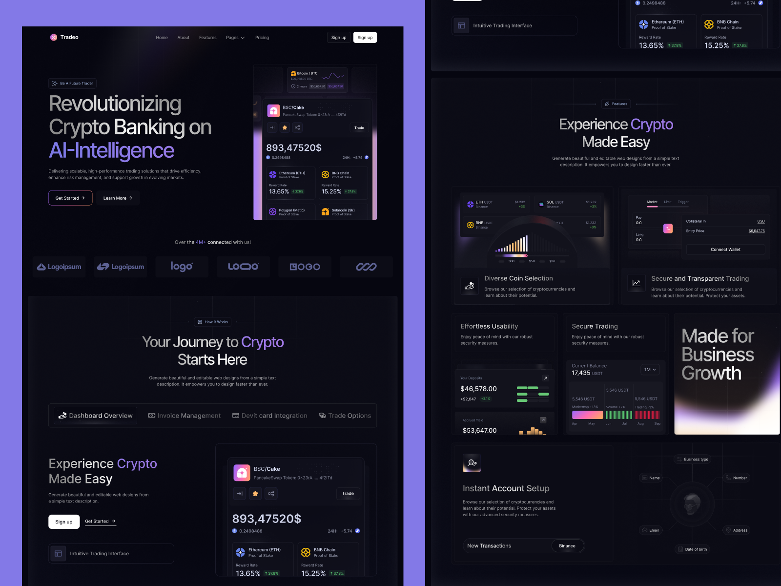 Tradeo - Fintech Saas Website crypto website fintech saas fintech website saas saas landing page saas website trading trading platform trading website web design website design