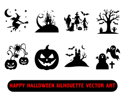 Happy Halloween Silhouette Vector Elements For T shirt, Web art bat black and white boo design elements graphics design halloween halloween vector illustration pumpkin scary silhouette t shirt vector