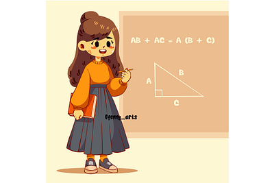 Cartoon Girl Holding a Pencil and a Book background career celebration class education educational event explanation happy knowledge learning lesson profession professional professor professores school teacher teaching tutor
