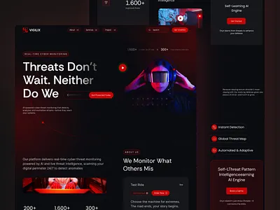 Cyber Threat Monitoring Technology Landing Page ai artificial intelligence cybersecurity data landing page platform product design security web design