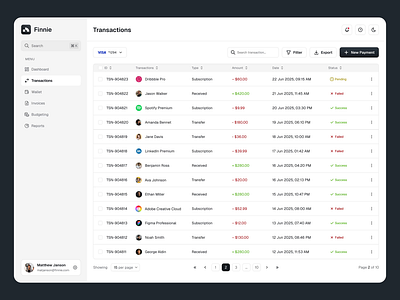 Finnie - Data Transactions ai budgeting business card ui clean dashboard data transaction finance fintech investment invoice modern payment saas technology transaction ui ux wallet website