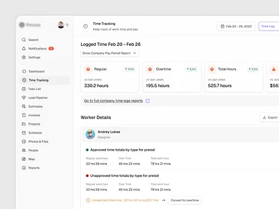 Construction Management Dashboard contruction management salary time tracking ui worker