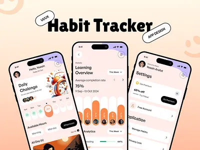 Habit tracker app ui app design app design ui appdesigninspiration daily routine planner dailychallengeapp dailyproductivityapp design system goalsettingappui habit journal habit tracker habittrackerapp mobile app mobile app ui mobile app ux task management ui design ui kit uiux user interface
