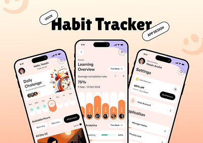 Habit tracker app ui app design app design ui appdesigninspiration daily routine planner dailychallengeapp dailyproductivityapp design system goalsettingappui habit journal habit tracker habittrackerapp mobile app mobile app ui mobile app ux task management ui design ui kit uiux user interface