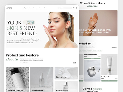 Skinoria - Skincare Landing Page ecommerce interface landing page minimalist popular product shop shopping skin care startup ui ux web website