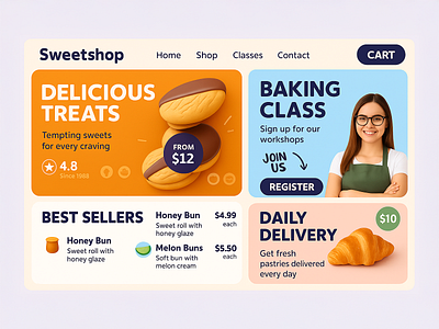 Sweetshop ✦ Food Brand Landing Page Design online shop