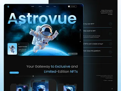 Astrovue – NFT Space Marketplace Landing Page UI 3d interaction ai agents ai agents landing page animation app branding crypto marketplace design digital art showcase framer nft site graphic design illustration interactive web3 design logo motion graphics nft landing page ui vector web3 ui design webflow site