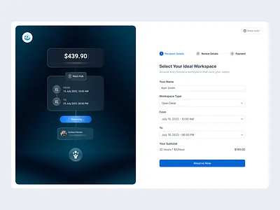 Smart Workspace Reservation UI cleanui figma formdesign interfacedesign moderndesign reservationsystem saasdesign webapp workspacebooking
