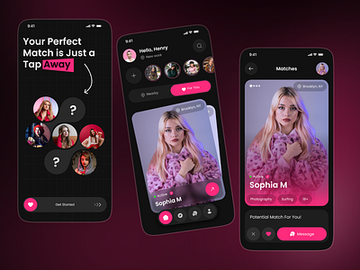 Dating Mobile App chat dating dating app dating app ui match finder matrimony app messager app mobile online dating profile relationship social app tinder ui