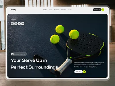 Spoty - Padel Sports RSVP Website clean hero section landing page minimalist padel sports web web design