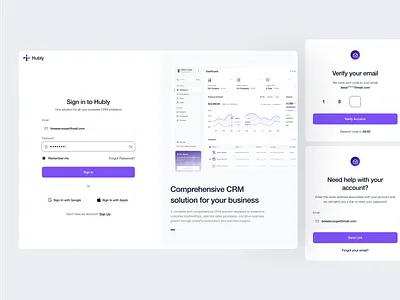 Authentication Screen - Hubly CRM ai artificial intelligence authentication screen b2b clean crm dashboard dipa inhouse minimal interface modern modern design on boarding screen product design saas sales and marketing sign in page sign up page startup uiux web app