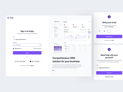 Authentication Screen - Hubly CRM ai artificial intelligence authentication screen b2b clean crm dashboard dipa inhouse minimal interface modern modern design on boarding screen product design saas sales and marketing sign in page sign up page startup uiux web app