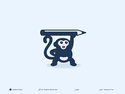 Creative Monkey logo mark animal ape art brand branding character chimp create cute graphic design illustration logo mascot minimalist modern pencil pet smile startup tail