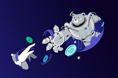 Cripz Hero Block bear bitcoin blockchain crypto cyber isometric matrix wallet