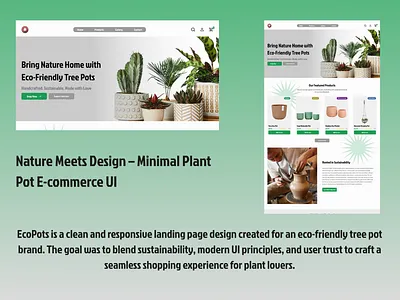 Eco Pots – Sustainable Tree Pot Landing Page UI 3d animatedui animation branding design futuristicdesign graphic design illustration logo modernui motion graphics ui