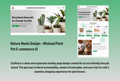 Eco Pots – Sustainable Tree Pot Landing Page UI 3d animatedui animation branding design futuristicdesign graphic design illustration logo modernui motion graphics ui