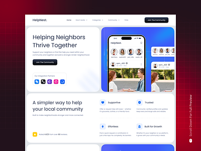 Community Landing Page clean ui community engagement community support help platform item exchange landing page design local community local events minimal aesthetic mobile friendly modern design neighborhood app real time help responsive layout simple navigation social impact support network trust building user centered volunteer matching