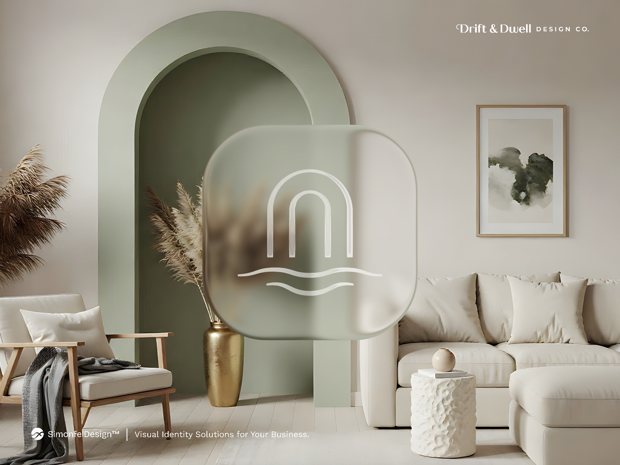 Liquid Glass Interior Design Logo Concept app arch arches architect architecture coastal living d logo glass interior interior design line art linear liquid glass logo luxury minimalist modern home sage water wave