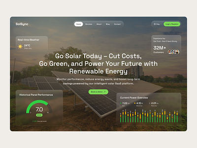 SolSync – Hero Section Design for a Solar Energy Management SaaS ai animation b2b b2c branding design hero section illustration landing page logo mobile design motion graphics product design saas saas ui solar saas ui ux web app web design