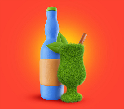 Drink me 3d bar blender3d bottle cartoon clay cocktail drink eco fresh glass green illustration nature plasticine