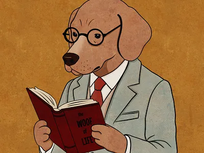 The Woof Of Life animal books card comic cute decoration design dog funny illustration philosophy poster psychology reading retro