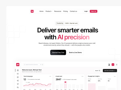 ZapMail - SaaS Landing Page ai ai landing page design email header her section landing page platform saas ui uiux web webdesign website