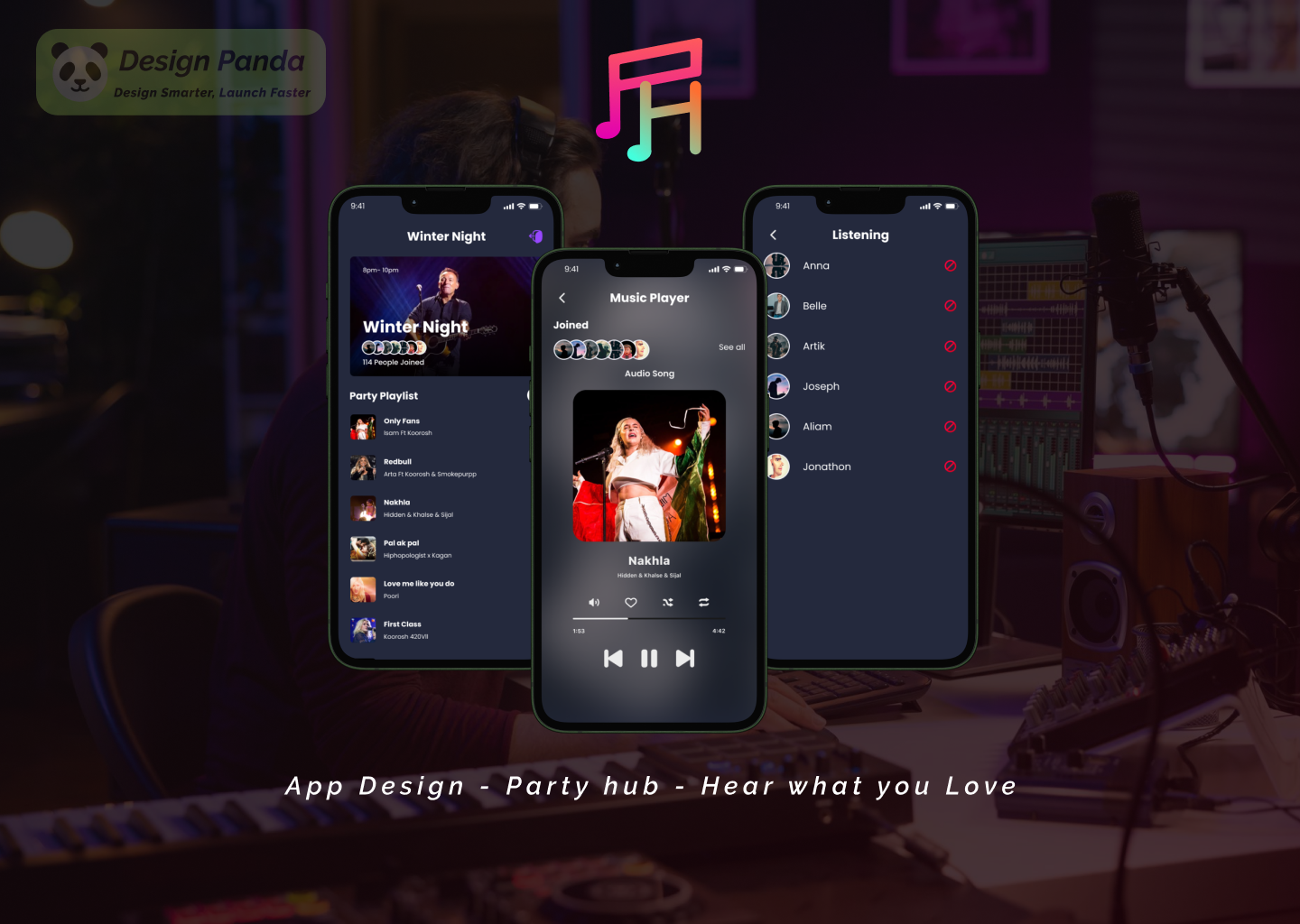 Party Hub - MUSIC PARTY where every one hear what he love android app best branding clean creative design graphic design illustration ios mobile app modern look music app retro style ui ux