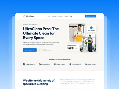 Cleaning service website design - UltraClean clean design cleaning service figma framer landing page service website ui ux web design website