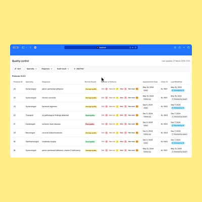 filtering patient notes animation complex filters medtech table ui