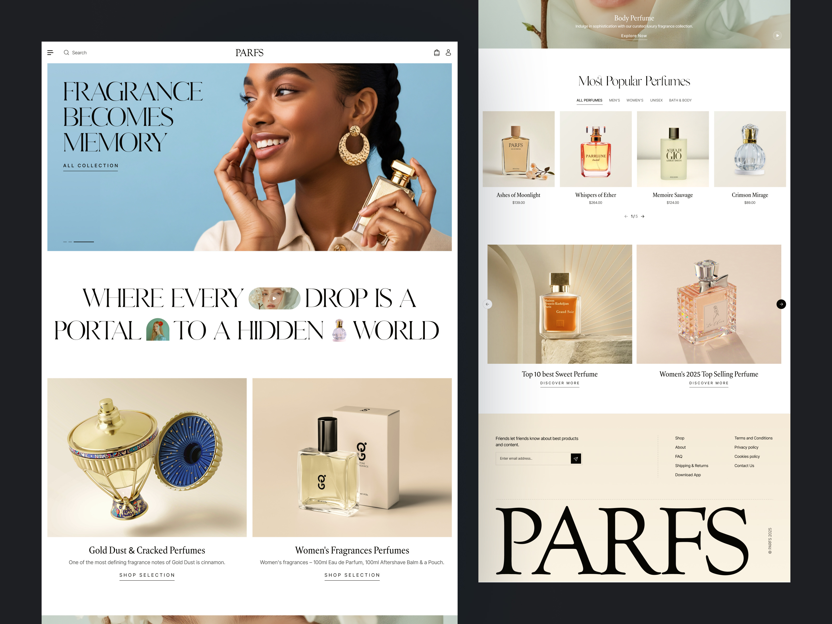 Example of PARFS — Luxury Perfume eCommerce Landing Page UI/UX Design