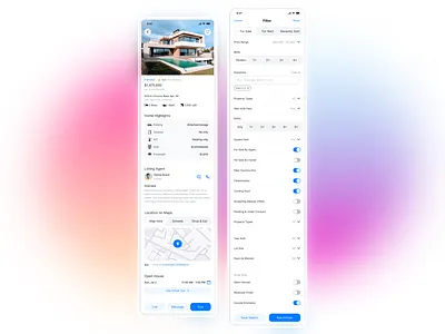 Real Estate Booking App booking filter locationmap onboarding property listings real estate saved favorites ui