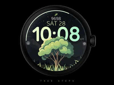 Digital Watch Face black design digital galaxy watch graphic design green illustration motivation pixel watch samsung smartwatch steps technology tree ui watch watchface wear os