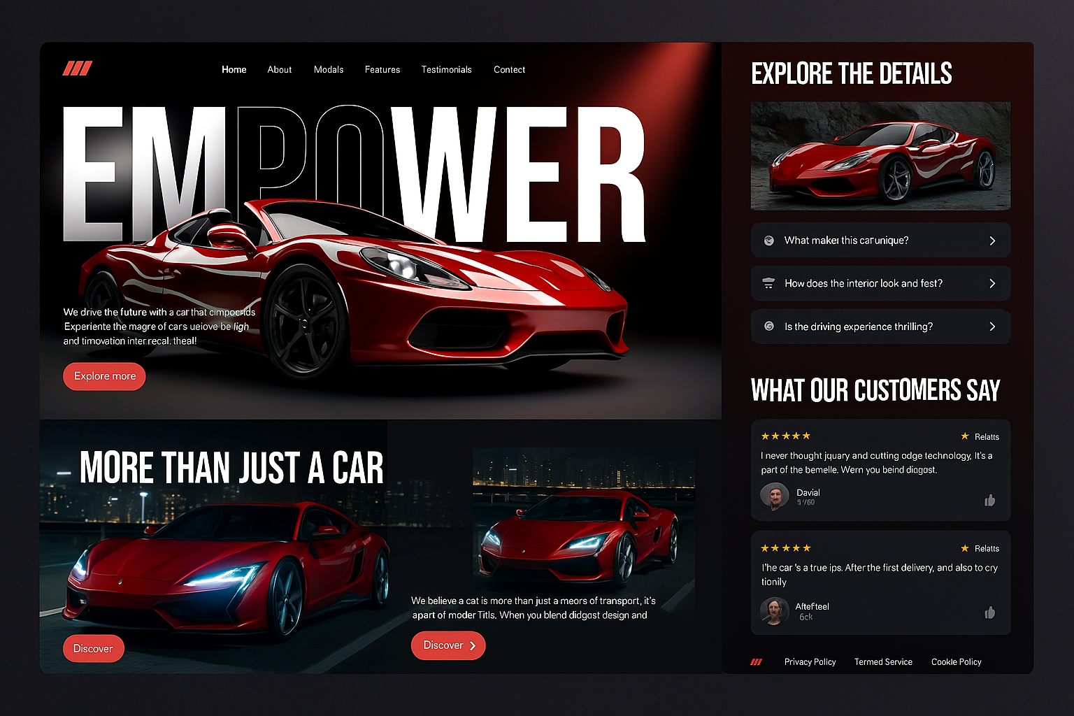 Futuristic Sports Car Website UI – Bold & Dynamic Design automotiveui carbranding carwebsite darkui landingpageui luxurycarui modernwebdesign sportscardesign uiconcept