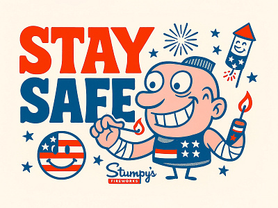 Stay Safe – Fireworks Fun with Stumpy’s 3d americanflag animation branding cartoon colorful fireworks graphic design graphicdesign logo motion graphics sparkler typography ui