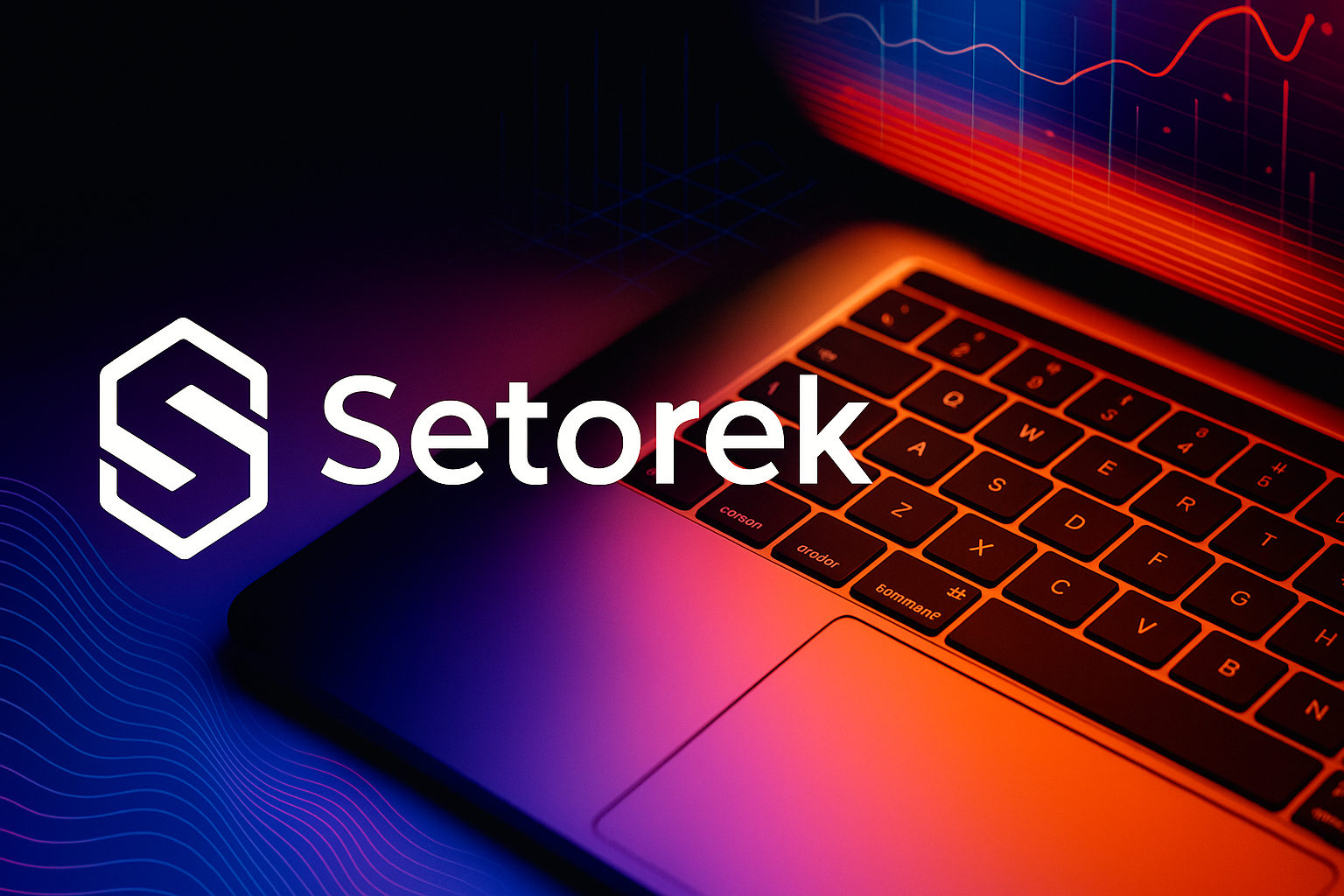 Setorek Brand Identity on Tech Background brandidentity brandreveal futuristicui gradientstyle keyboardmockup logodesign modernlogo saasdesign startupbranding techlogo