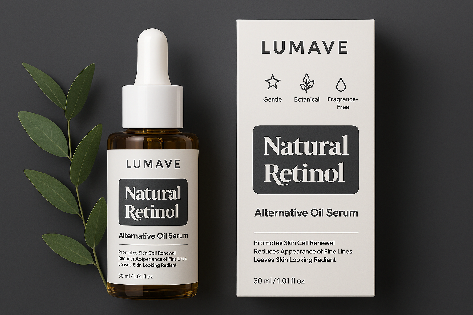 LUMAVE Natural Retinol — Minimal Skincare Packaging Design beautypackaging botanicaldesign cleandesign cosmeticbranding ecodesign minimalmockup modernaesthetic naturalskincare packagingdesign productlabel retinolserum skincaredesign