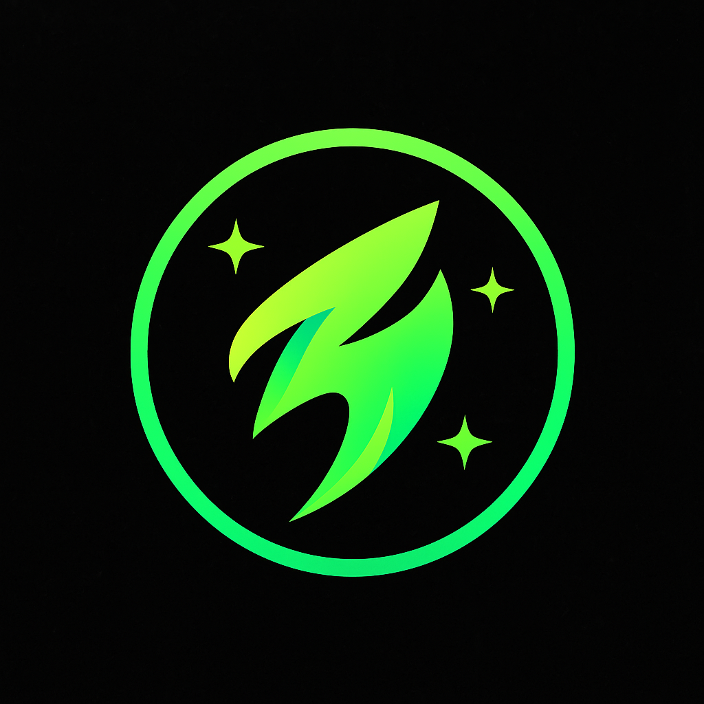 Futuristic Green Rocket Emblem Logo futuristicdesign gaminglogo greenlogo logomark modernemblem neondesign rocketlogo spacelogo startupbranding techlogo